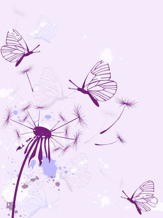 Background with butterflies, dandelion and blotsのイラスト素材