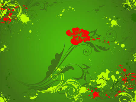 green background with red flower with grunge effectのイラスト素材