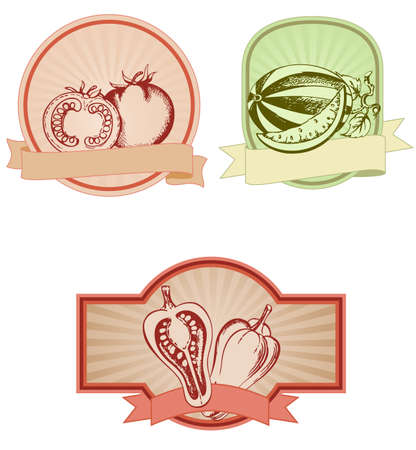 set of vintage labels with fruits and berriesのイラスト素材