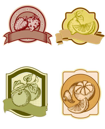 set of vintage labels with fruits and berriesのイラスト素材