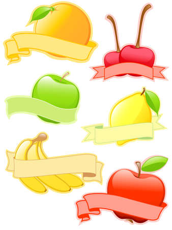 colored labels with fruits and ribbonsのイラスト素材