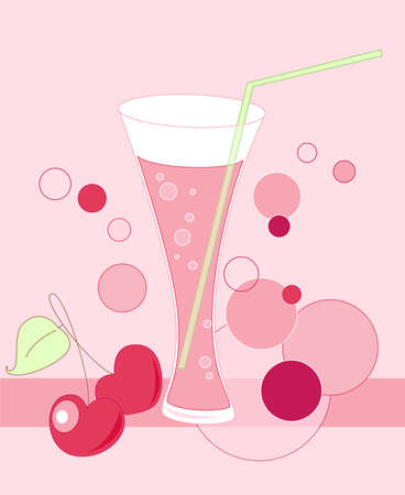glass with drink and cherry on a pink backgroundのイラスト素材