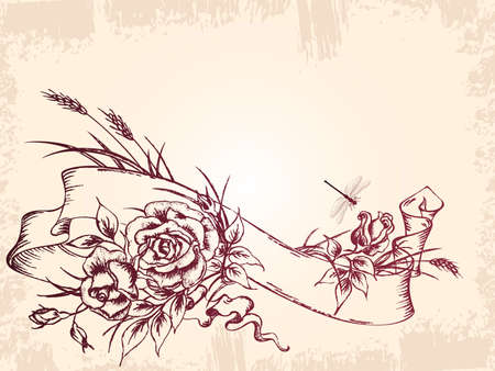 vintage card design with roses のイラスト素材