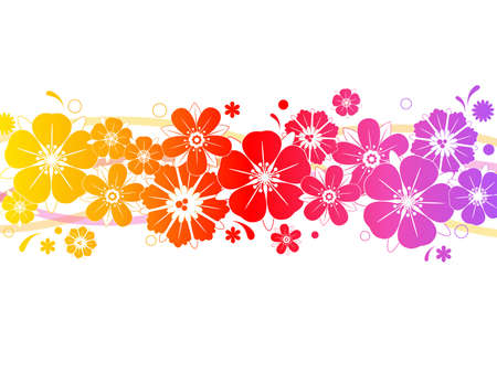 floral background with colored flowers and linesのイラスト素材
