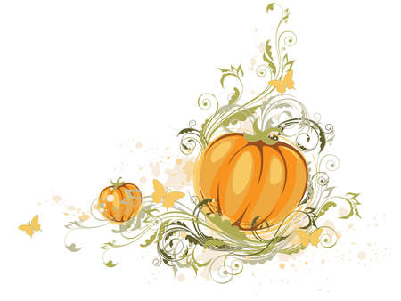 Halloween pumpkin and floral ornament on a white backgroundのイラスト素材