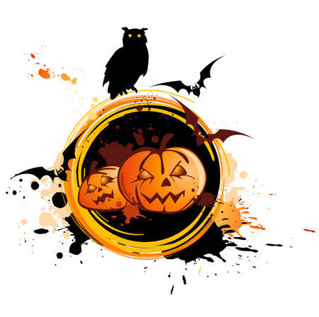 Halloween background  with owl, pumpkin and grunge backgroundのイラスト素材