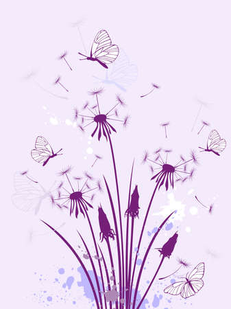 violet floral background with dandelionのイラスト素材