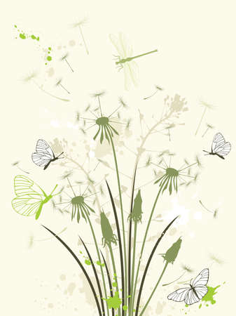 green floral background with dandelionのイラスト素材