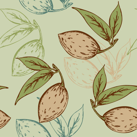 seamless pattern with almond on a green backgroundのイラスト素材