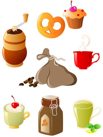set of glossy coffee and tea iconsのイラスト素材