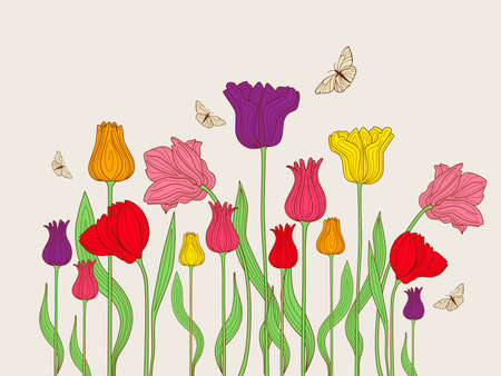 floral background with colorful tulipsのイラスト素材