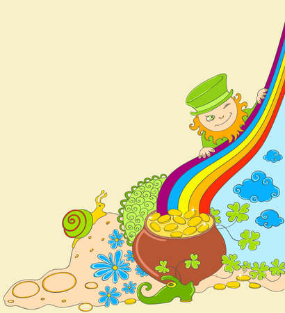 St Patrick's Day background with leprechaun and pot of goldのイラスト素材