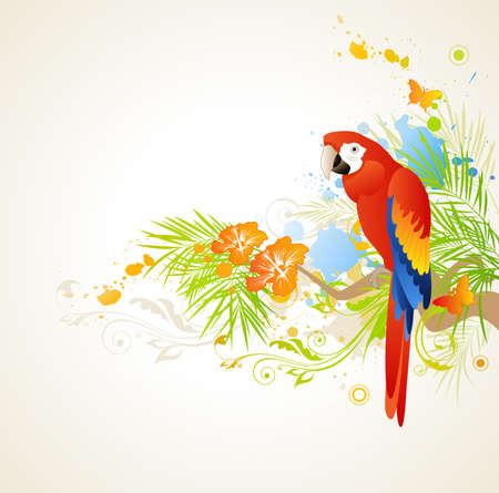 summer background with ornament and parrotのイラスト素材