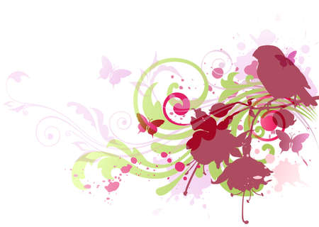 abstract background with bird and flowersのイラスト素材