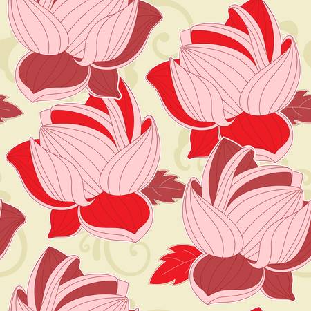 floral seamless pattern with  red lotusのイラスト素材