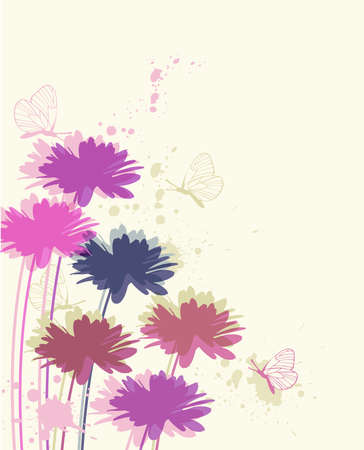 vector floral background with chamomile and butterfliesのイラスト素材