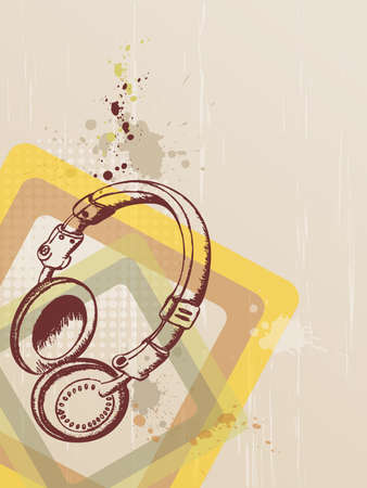 retro music background with headphones and blotsのイラスト素材