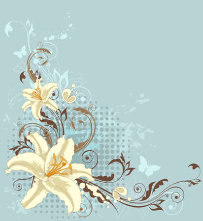 vintage vector floral background with lily and ornamentのイラスト素材