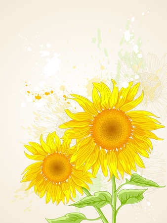 hand drawn vector floral background with sunflowerのイラスト素材