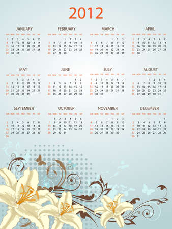 calendar design for 2012 with floral ornament and lilyのイラスト素材