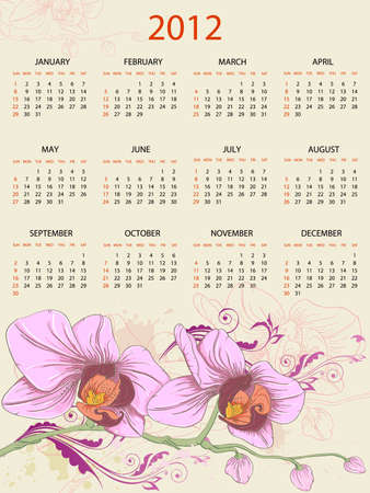 calendar design for 2012 with floral ornament and orchidsのイラスト素材