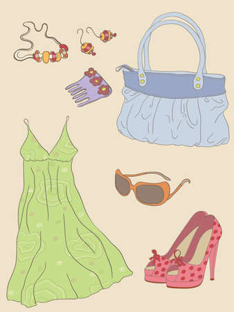 vector hand drawn fashion woman accessoriesのイラスト素材
