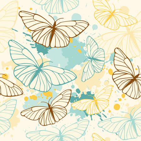  vector seamless pattern with butterflies and blotsのイラスト素材