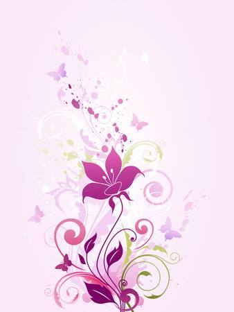 vector floral background with violet flowers and ornamentのイラスト素材