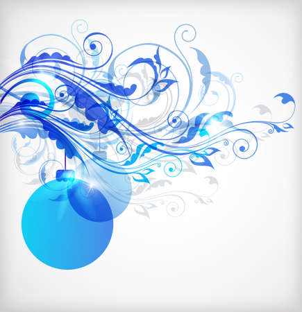 Christmas background with blue balls and floral ornamentのイラスト素材
