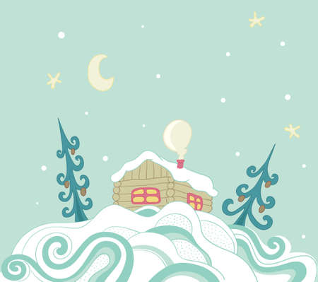 Christmas background with house in the snowのイラスト素材