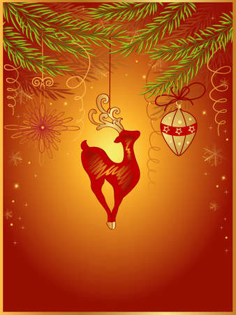 vector background with decorations and Christmas treeのイラスト素材