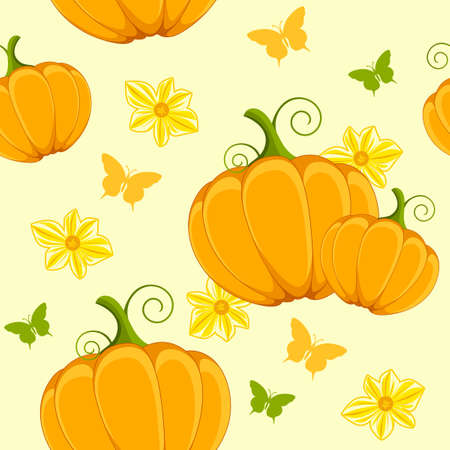 Seamless pattern with pumpkin and butterfliesのイラスト素材
