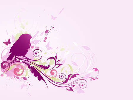 Abstract vector background with bird and floral ornamentのイラスト素材