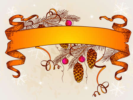 Vintage vector Christmas banner and branch of Christmas treeのイラスト素材