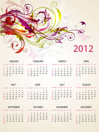 calendar design for 2012 with bright floral  ornament のイラスト素材