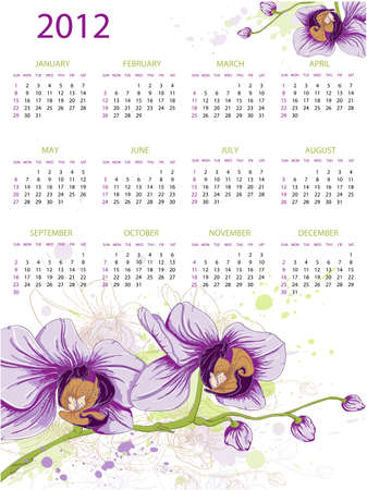 calendar design for 2012 with floral ornament and orchidsのイラスト素材