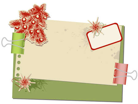 Christmas background with old spotted paper and paperclipsのイラスト素材