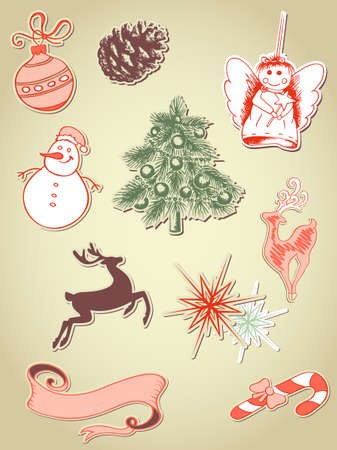 set of retro vector Christmas elementsのイラスト素材
