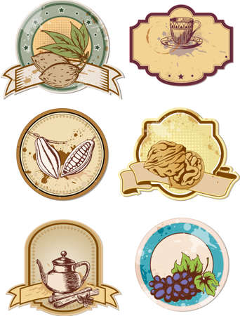set of hand drawn vector food and drink  labelsのイラスト素材