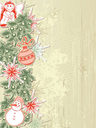 Vintage vector Christmas background with Christmas treeのイラスト素材