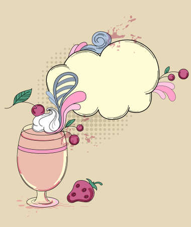 Hand drawn retro vector drink with strawberry and cherryのイラスト素材