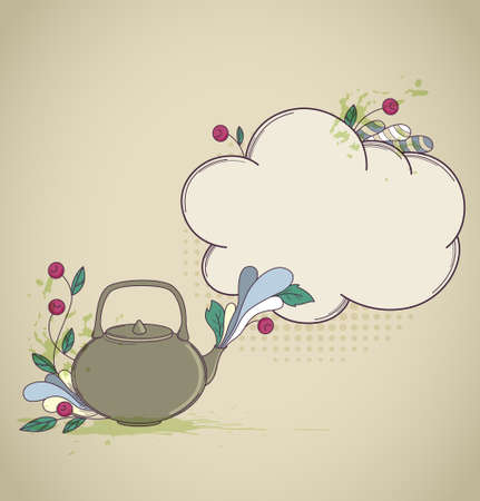 Retro vector hand drawn teapot and place for textのイラスト素材