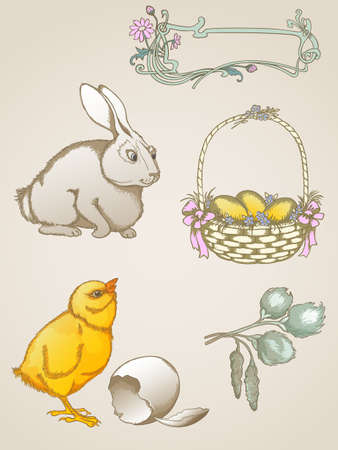 Vector vintage hand drawn  Easter symbolsのイラスト素材