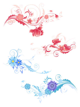 Decorative pink and blue floral elements for designのイラスト素材