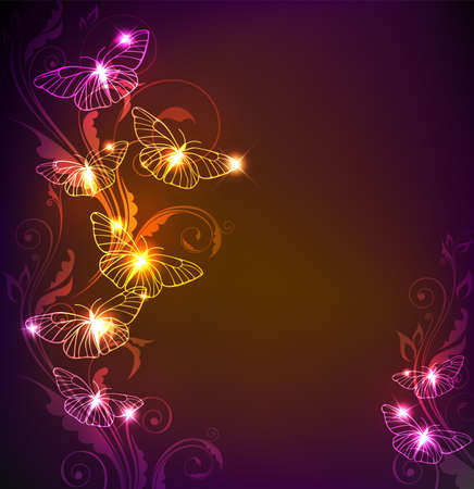 Vector shining floral background with butterfliesのイラスト素材