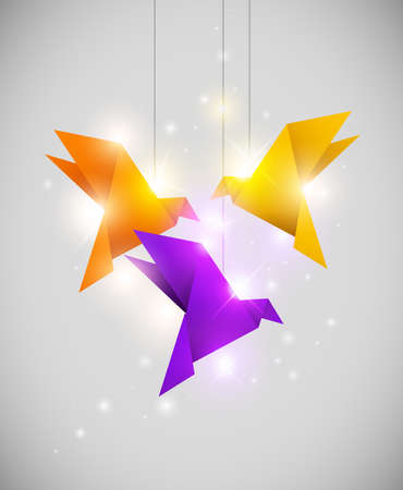Vector shining background with origami birdsのイラスト素材