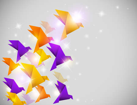 Vector abstract  shining background with origami birdsのイラスト素材