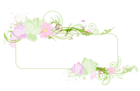 Green floral banner with lotus and ornamentのイラスト素材