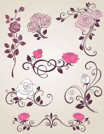 Decorative elements with roses for designのイラスト素材