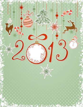 Vector Christmas green card with snowflakes and decorationsのイラスト素材